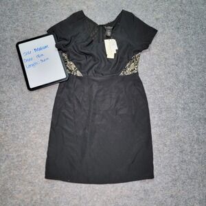 MM Couture Black Dress Gold Floral Accent‎ Medium Career Cocktail Party